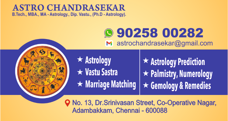 Astro Chandrasekar B.Tech., MBA., MA - Astrology., Dip. Vastu., (PhD - Astrology)
