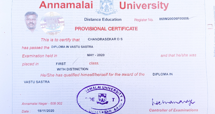 Astro Chandrasekar B.Tech., MBA., MA - Astrology., Dip. Vastu., (PhD - Astrology)
